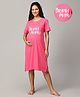 The Mom Store Half Sleeves Drama Mama Text Printed Oversized Maternity Dress - Fuschia