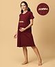 The Mom Store Half Sleeves Mumma Text Foil Printed Oversized Maternity Dress - Maroon