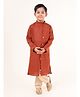 Tabard Cotton Full Sleeves Solid Kurta Pyjama Set - Rust