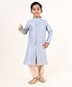 Tabard Cotton Full Sleeves Damask Foil Printed Kurta & Pyjama Set - Blue