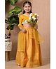 MoMaa Sleeveless Floral Foil Printed & Lace Embellished Lehenga & Choli Set With Dupatta - Yellow