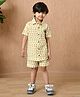 MoMaa Pure Cotton Half Sleeves Camels Printed Shirt & Coordinating Shorts Set - Olive