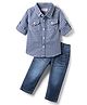 Babyhug Cotton Woven Full Sleeves Checks Shirt & Denim Jeans Set - Blue
