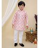 Superminis Cotton Full Sleeves Striped & Threadwork Embroidered Kurta Pyjama Set - Pink