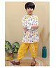 Superminis Cotton Full Sleeves Animals Printed Dhoti Kurta Set - Yellow & White