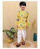 Superminis Cotton Full Sleeves Animals Printed Dhoti Kurta Set - Yellow & White