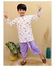 Superminis Cotton Full Sleeves Animals Printed Dhoti Kurta Set - Purple & White