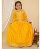Superminis Silk Blend Three Fourth Sleeves Abstract Foil Printed Lace Embellished Lehenga Choli With Dupatta Set - Yellow