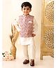 Superminis Cotton Full Sleeves Solid Kurta Pyjama With Abstract Printed Jacket - Cream