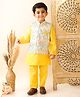 Superminis Cotton Full Sleeves Solid Kurta Pyjama & Chevron Printed Jacket - Yellow