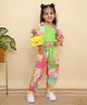 Superminis Cotton Knit Full Sleeves Floral & Abstract Printed Coordinating Shirt & Pant With Self Design Inner Top Set - Green