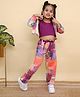 Superminis Cotton Knit Full Sleeves Floral & Abstract Printed Coordinating Shirt & Pant With Self Design Inner Top Set - Purple