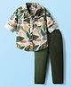 Babyhug Cotton Woven Full Sleeves Shirt & Trouser Set With Leaf Print - Olive Green