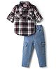 Babyhug Cotton Woven Full Sleeves Checks Shirt & Denim Jeans Set - Blue