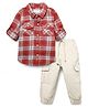Babyhug Cotton Woven Full Sleeves Checks Shirt & Trouser Set - Red & White