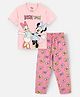 Nap Chief Pure Cotton Knit Mickey & Friends Featuring Half Sleeves Minnie Mouse & Daisy Duck Printed Tee & Pajama Set - Pink