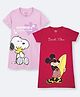 Nap Chief Pure Cotton Pack Of 2 Mickey & Friends & Peanuts Featuring Half Sleeves Characters Printed Dresses - Lavender & Maroon