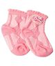 Kidofash Cotton Cable Knit Embroidered & Bow Applique Detailed Frill Socks - Pink