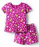 Babyhug Cotton Knit Half Sleeves Shorts Co-ord Night Suit With Bee & Floral Print - Dark Pink