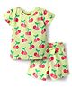 Babyhug Cotton Knit Half Sleeves Shorts Co-Ord Night Suit With Cherry Print - Green