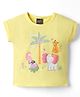 Little Kangaroos Cotton Knit Half Sleeves Jungle Theme Printed T-Shirt with Sequin & Embroidery Detailing - Yellow