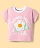 Little Kangaroos Cotton Knit Half Sleeves Top with Crochet Floral Patch Detailing & Text Print - Pink