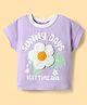 Little Kangaroos Cotton Knit Half Sleeves Top with Crochet Floral Patch Detailing & Text Print - Purple