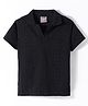 Little Kangaroos Knitted Half Sleeves Solid Color Polo T-Shirt - Black