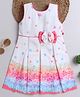 Twetoons Knit Sleeveless Frock With Floral Print & Bow Applique - Pink & White