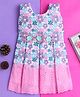 Twetoons Cotton Knit Sleeveless Frock With Floral Print & Applique - Pink