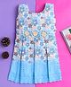 Twetoons Cotton Knit Sleeveless Frock With Floral Print & Applique - Light Blue