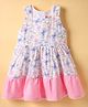 Twetoons Cotton Knit Sleeveless Frock With Floral & Butterfly Print - Blue & Pink