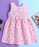Twetoons Cotton Knit Sleeveless Frock With Heart Embroidery & Bow Applique - Pink