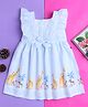Twetoons Cotton Knit Frill Sleeves Frock With Animal Print & Bow Applique - Light Blue