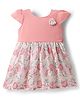 Twetoons Knit Half Sleeves Frock with Abstract Print & Floral Applique - White & Peach