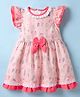 Twetoons Cotton Knit Frill Sleeves Frock With Bow Applique & Floral Print - Peach