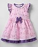 Twetoons Cotton Knit Frill Sleeves Frock With Bow Applique & Floral Print - Purple