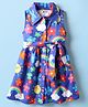 Twetoons Knit Sleeveless Frock with Floral Print - Royal Blue
