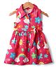 Twetoons Knit Sleeveless Frock with Floral Print - Dark Pink