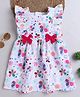Twetoons Cotton Knit Frill Sleeves Frock With Floral Print & Bow Applique - Pink