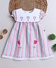 Twetoons Cotton Knit Half Sleeves Striped Frock With Floral Embroidery - Multicolor