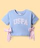US Polo Assn Cotton Knit Half Sleeves T-Shirt with Bow Applique & Brand Name Embroidery - Light Blue