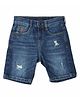 US Polo Assn Cotton Knit Above Knee Length Solid Shorts With Distressed Pattern - Blue