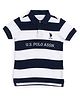 US Polo Assn Cotton Knit Half Sleeves Striped Polo T-Shirt - Navy Blue & White