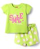 Babyhug Cotton Knit Half Sleeves Shorts Night Suit With Smile Text Print - Lime Green