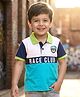 Babyhug 100% Cotton Knit Cut & Sew Polo T-Shirt with Sports Theme Print - Light Blue & White