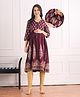 Bella Mama Woven Three Fourth Sleeves With Contrast Yoke Maternity Kurta with Floral Print - Wine