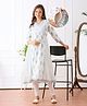 Bella Mama Woven Three Fourth Sleeves Maternity Kurta with Floral Print & Highlighted Neck - White & Blue