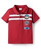 Babyhug 100% Cotton Knit Half Sleeves Polo T-Shirt with Text Print & Stripes - Red