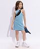 Taffykids Cotton Rib Sleeveless Solid Dress With Waist Bag Set - Blue